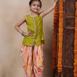 pspeaches Girls Floral Embroidered Sleeveless A-Line Sequinned Kurti With Dhoti Pants-picture-32