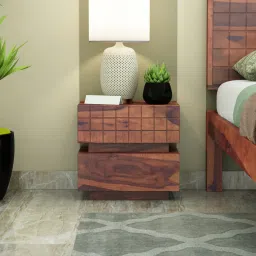woodenmood Cnc Square Solid Wood Bedside Table in Teak Finish-picture-35