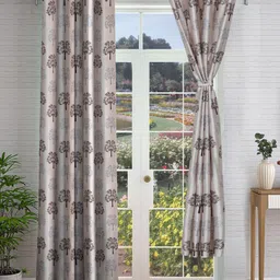 Cortina Beige & White 2 Pieces Floral Printed Long Door Curtain-43