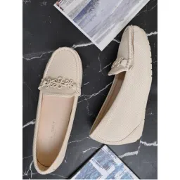 Ronnie Grey Women Cream Striped Wedge Heel Loafers-picture-1