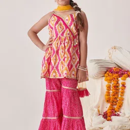 pspeaches Girls Floral Printed Regular Kurta with Sharara & With Dupatta image 1