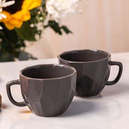 ARAVALII Black & Brown 6Pcs Textured Ceramic Glossy Cups-image-33