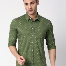 Basics Men Green Slim Fit Printed Cotton Casual Shirt-image-56
