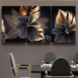 The Art House Set of 3 Black & Orange Abstract Wood  Wall Art-31