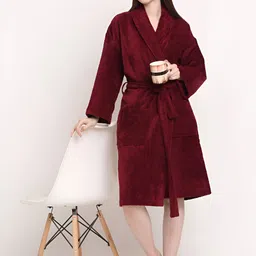 Creeva Shawl Collar with An Open Front Long Sleeves 380 GSM Bath Robe-7