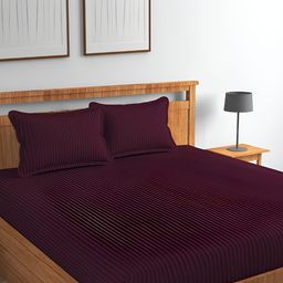 CHHILAKIYA Maroon Striped Cotton 210 TC King Bedsheet with 2 Pillow Covers-image-49