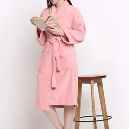 Creeva Unisex Pink Terry Cotton Bath Robe-8