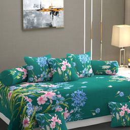 CHHILAKIYA Green & Pink 8 Pieces Floral Printed Glace Cotton Diwan Set-34