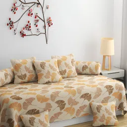 CHHILAKIYA Beige & Yellow 8 Pcs Floral Printed Glace Cotton Diwan Set-31