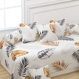 CHHILAKIYA  White & Brown 8 Pieces Floral Printed Glace Cotton Diwan Set-picture-1