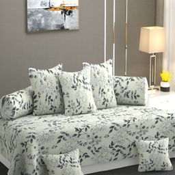 CHHILAKIYA Off White & Grey 8 Pcs Floral Printed Glace Cotton Diwan Set-image-67