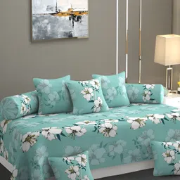 CHHILAKIYA Green & White 8 Pcs Floral Printed Glace Cotton Diwan Set-14