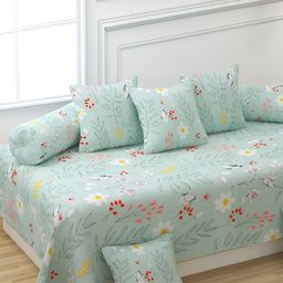 CHHILAKIYA Green & Red 8 Pcs Floral Printed Glace Cotton Diwan Set-11