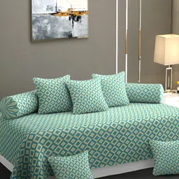 CHHILAKIYA Green 8 Pieces Printed Cotton Diwan Set-29