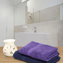 Creeva Unisex Navy Blue & Violet Set Of 2 Solid 525 GSM Bath Towels-34