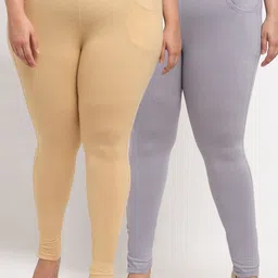 TAG 7 PLUS Women Grey & Yellow Pack of 2 Solid Ankle-Length Leggings-picture-18