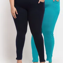 TAG 7 PLUS Woman Navy & Blue Combo of 2 Plus Size Leggings-76