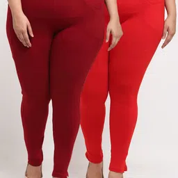 TAG 7 PLUS Maroon & Red Set of 2 Solid Leggings-11