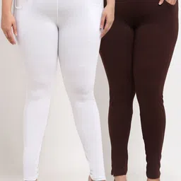 TAG 7 PLUS White & Brown Set of 2 Plus Size Leggings-image-17