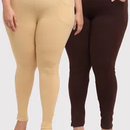 TAG 7 PLUS Woman Black & Beige Combo of 2 Plus Size Leggings-22