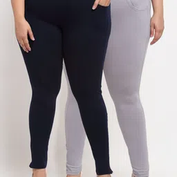 TAG 7 PLUS Pack of 2 Plus Size Women Grey & Navy Blue Leggings-image-23