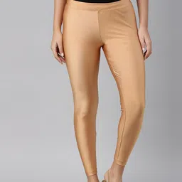TWIN BIRDS Women Bronze-Coloured Solid Ankle-Length Shimmer Leggings-image-87