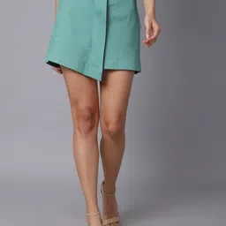 TAG 7 Turquoise Blue Solid A- Line Midi Skirts-picture-2