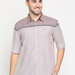 Basics Men Red & White Pure Cotton Slim Fit Striped Casual Shirt-image-97