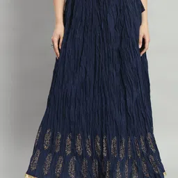 ZRI Printed Pure Cotton Flared Maxi Skirt-image-7