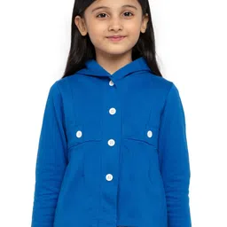 UNDER FOURTEEN ONLY Girls Blue Solid Hooded Cotton Sweatshirt-image-25