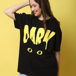 DOOR74 Typography Printed Drop-Shoulder Sleeves Longline length Cotton Oversize T-Shirt-picture-18