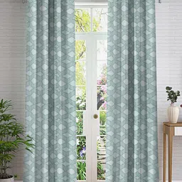 Cortina White & Green 2 Pieces Geometric Sheer Door Curtain-image-85