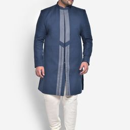 KISAH PLUS Men Blue & Off-White Solid Sherwani Set-image-63