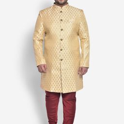 KISAH PLUS Men Cream Coloured & Red Printed Sherwani Set-16