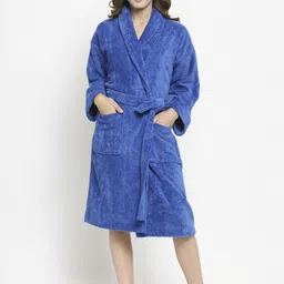 MYTRIDENT Women Blue Highly Absorbent Terry Cotton Bath Robe-image-16
