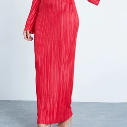 I Saw It First Women Red Solid Accordion Pleated A-Line Maxi Dress-image-22