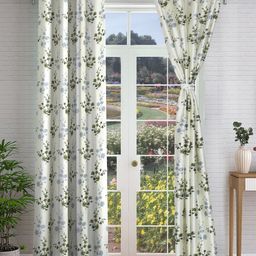 Cortina White & Green 2 Pieces Floral Printed Long Door Curtains-image-38