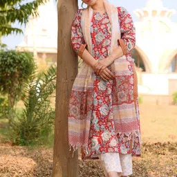 DIMPLE DESIGN STUDIO Floral Printed Pure Cotton Kurta & Trousers With Dupatta-picture-37
