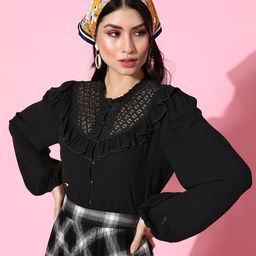 EVERYDAY by ANI Round Neck Cuffed Sleeves Solid Top-image-88