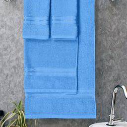 Home Fresh Set Of 4 Blue Solid 400GSM Solid Cotton 4Pcs Towel Set-18