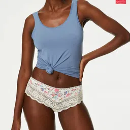 Marks & Spencer Brazilian Pack Of 3 Floral Printed Lace Trim Basic Briefs-image-85