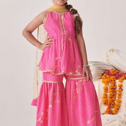 pspeaches Girls Leheriya Printed Angrakha Kurta with Sharara & With Dupatta-picture-26