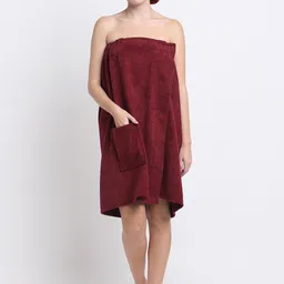 Creeva Luxury Maroon Pure Cotton 380 GSM Anti Bacterial Bath Wrap Towel Robe-picture-50