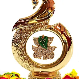 INTERNATIONAL GIFT Gold Toned & Green Brass Peacock Ganesh Idol Car Dashboard-image-60