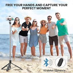 SANCY Selfie Stick, 3-in-1 Selfie Stick, Bluetooth Selfie Stick, Tripod Selfie Stick, Extendable Monopod Tripod with Bluetooth Remote Control Bluetooth Selfie Stick (Black, Remote Included) Pack of 1 image 4