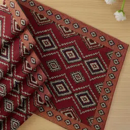 HOKIPO 6 Pieces Red & Brown Geometric Cotton Table Placemats-3