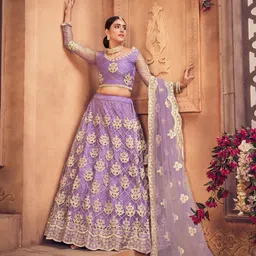 KALINI Embroidered Thread Work Semi-Stitched Lehenga & Unstitched Blouse With Dupatta-18