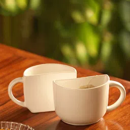 ExclusiveLane White Set Of 2 Handcrafted Solid Unique Half Ceramic Tea & Coffee Cups-26