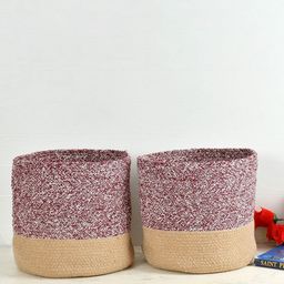 Homefab India Maroon & Brown 2 Pieces Braided Woven Cotton Planter Baskets-9