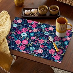 AEROHAVEN Blue & Pink Set Of 4 Floral Printed Cotton Table Placemats-43